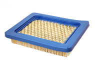 Square / rectangular air filter for Briggs and Stratton small engines with blue rubber border around paper pleated filter with metal screened backing.