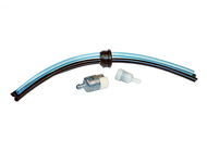 3-hole black rubber grommet with pickup fuel line, return line, and breather hose.  Kit also includes felt fuel filter and white breather vent.